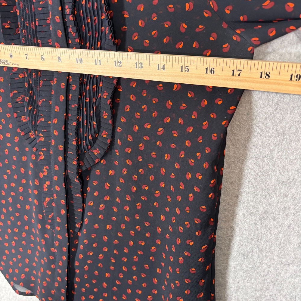 Ann Taylor Sheer Blouse XSP Navy Ruffle Tuxedo Dark Maximalist Feminine Romantic - Picture 8 of 11